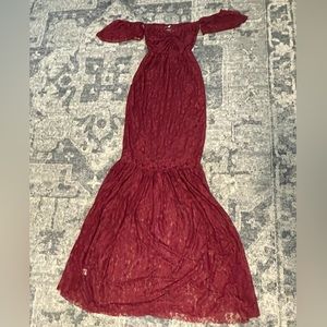 Off Shoulder Ruffle Sleeve Lace Mermaid Maternity Baby Shower Gown